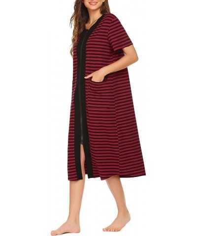 Women's Zipper Front Long Housedress Black&red $19.74 Sleep & Lounge