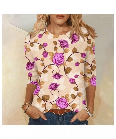 3/4 Sleeve Shirts for Women Boho Printed Pullover Crewneck Casual Basic Tees Blouses Loose Fit Pullover 03-beige $7.01 Jackets