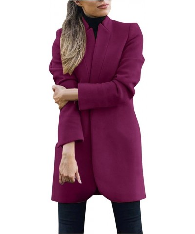 Women's Wool Blend Trench Coats Mid Long Warm Wool Pea Coats Fashion Dressy Casual Office Winter Jackets with Pockets E-purpl...