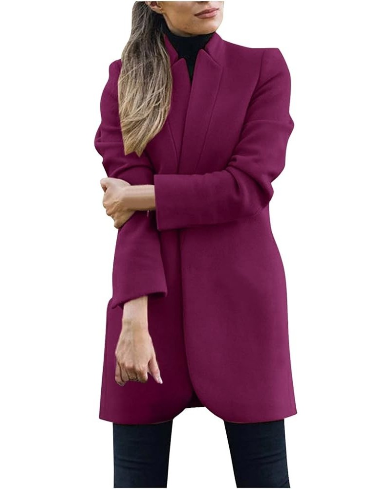 Women's Wool Blend Trench Coats Mid Long Warm Wool Pea Coats Fashion Dressy Casual Office Winter Jackets with Pockets E-purpl...