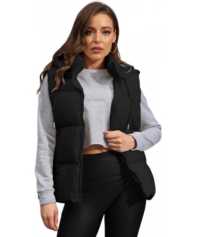 Black Puffer Vest Women Zip Up Lightweight Sleeveless Winter Outerwear Vests with Hood Black $21.14 Vests