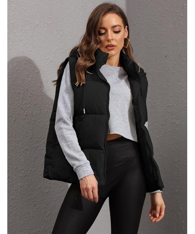 Black Puffer Vest Women Zip Up Lightweight Sleeveless Winter Outerwear Vests with Hood Black $21.14 Vests