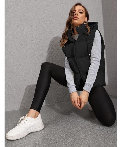 Black Puffer Vest Women Zip Up Lightweight Sleeveless Winter Outerwear Vests with Hood Black $21.14 Vests