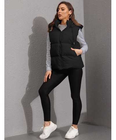 Black Puffer Vest Women Zip Up Lightweight Sleeveless Winter Outerwear Vests with Hood Black $21.14 Vests