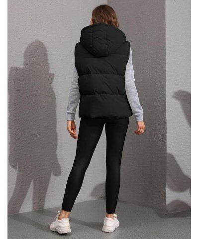 Black Puffer Vest Women Zip Up Lightweight Sleeveless Winter Outerwear Vests with Hood Black $21.14 Vests