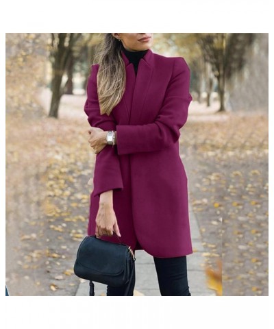 Women's Wool Blend Trench Coats Mid Long Warm Wool Pea Coats Fashion Dressy Casual Office Winter Jackets with Pockets E-purpl...