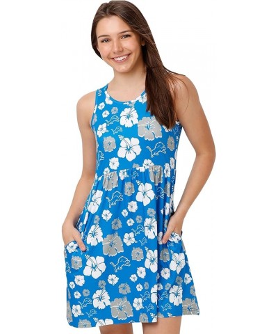 Women's NFL Team Logo Ladies Fashion Floral Sundress Detroit Lions Team Color $21.59 T-Shirts