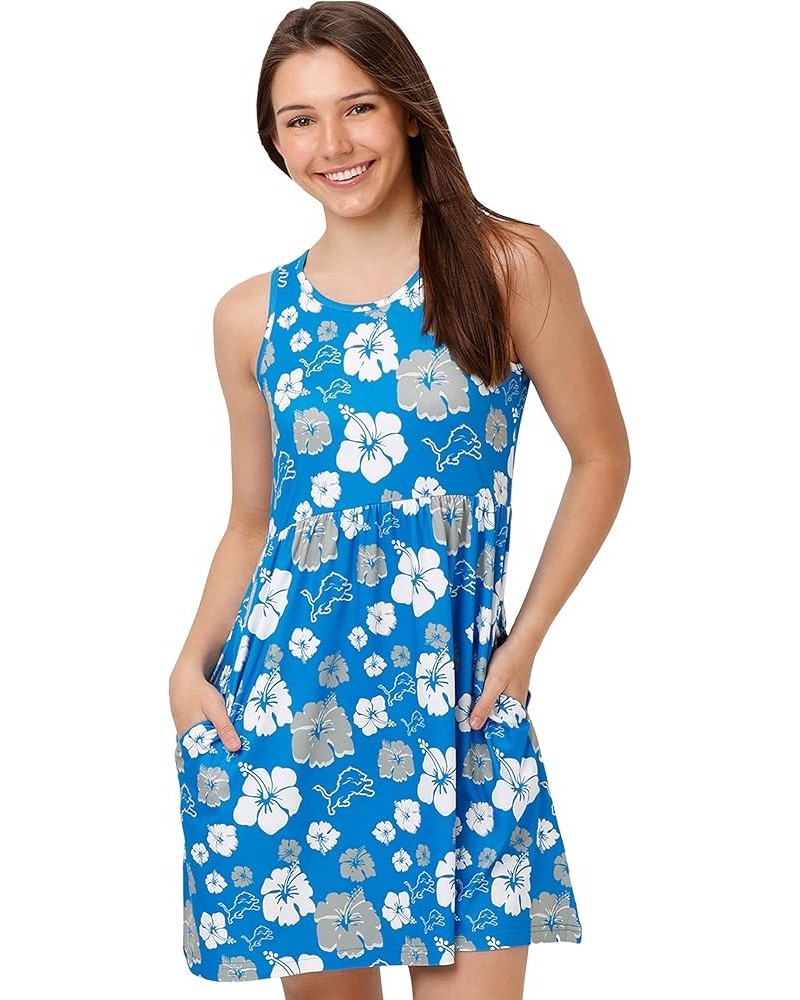 Women's NFL Team Logo Ladies Fashion Floral Sundress Detroit Lions Team Color $21.59 T-Shirts