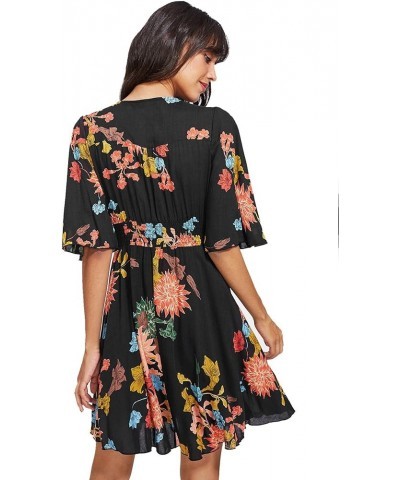 Women's Boho Button Up Split Floral Print Flowy Party Dress Black $19.68 Dresses