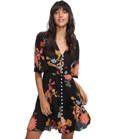 Women's Boho Button Up Split Floral Print Flowy Party Dress Black $19.68 Dresses