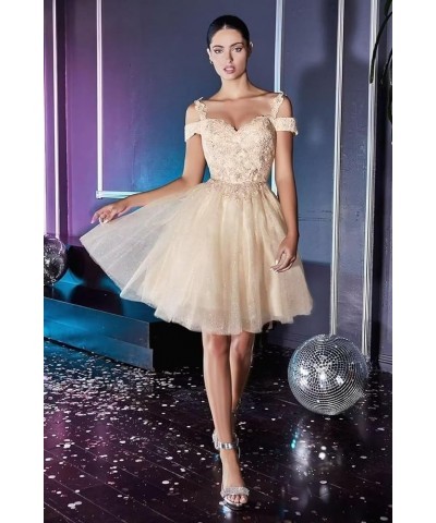 Sparkly Float Applique Tulle Homecoming Dresses Cold Shoulder A Line Short Beaded Prom Cocktail Party Gowns for Teens Turquoi...