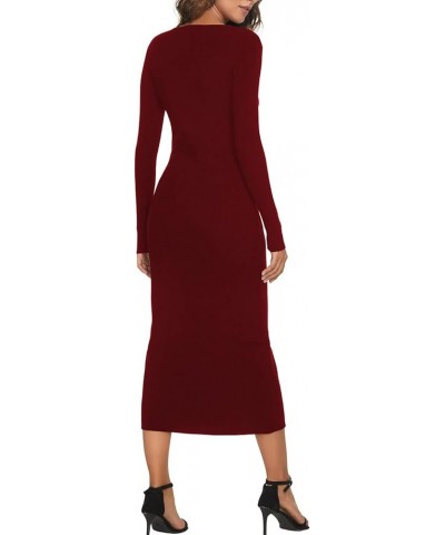 Womens Deep V Neck Button Down Long Knit Cardigan Outerwear Bodycon Long Sleeves Sweater Maxi Dress 6008 Wine Red $16.50 Dresses