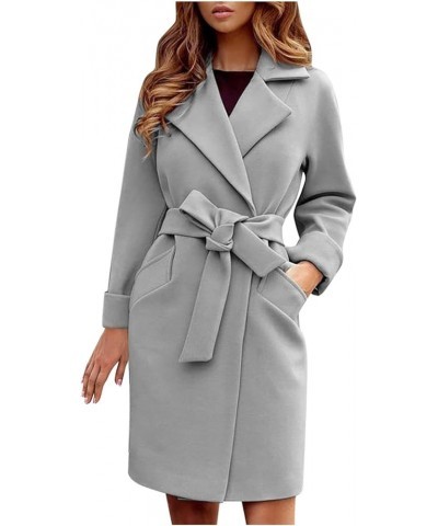 Women's Pea Coat Notched Collar Midi Long Elegant Trench A Line Dress Coat Lapel Long Cardigan Belted Slim Outwear Gray M $17...