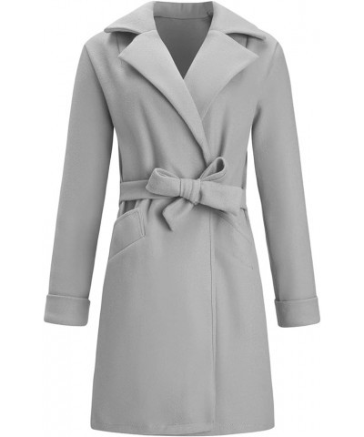 Women's Pea Coat Notched Collar Midi Long Elegant Trench A Line Dress Coat Lapel Long Cardigan Belted Slim Outwear Gray M $17...