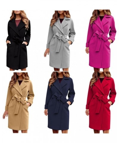 Women's Pea Coat Notched Collar Midi Long Elegant Trench A Line Dress Coat Lapel Long Cardigan Belted Slim Outwear Gray M $17...