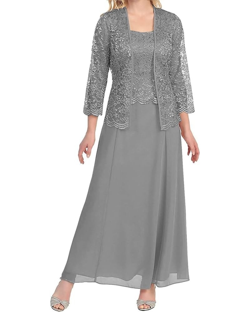 Mother of The Bride Dresses with Jacket Long Formal Prom Dress Chiffon 2 Pieces Mother of The Groom Dresses Steel Grey $39.69...