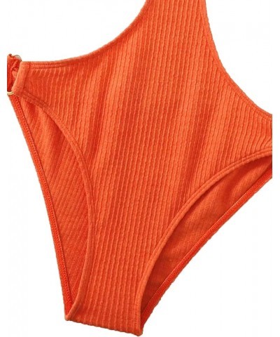 Ring Linked Cut-Out One Piece Swimsuit Scoop Neck Lace Up Back Monokini Bathing Suit Burnt Orange $20.58 Swimsuits