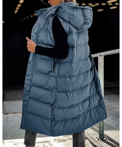 Women's long Quilted Vest hooded sleeveless Button Down puff vest cotton padded jacket winter coat Blue $31.50 Vests