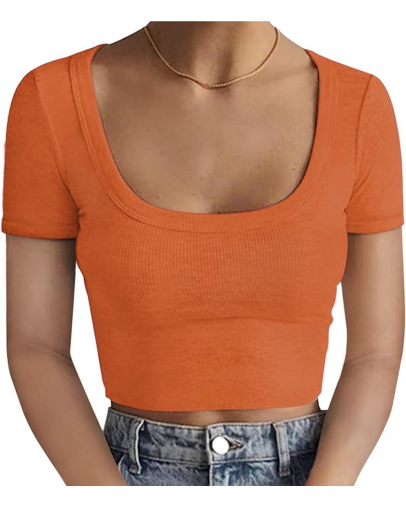 Y2K Crop Tops for Women Summer Sexy Cute Cotton Ribbed Cropped Tank Tops Basic T Shirts 01 Orange $11.93 Tanks