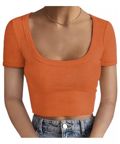 Y2K Crop Tops for Women Summer Sexy Cute Cotton Ribbed Cropped Tank Tops Basic T Shirts 01 Orange $11.93 Tanks