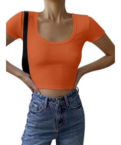 Y2K Crop Tops for Women Summer Sexy Cute Cotton Ribbed Cropped Tank Tops Basic T Shirts 01 Orange $11.93 Tanks