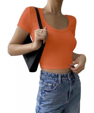 Y2K Crop Tops for Women Summer Sexy Cute Cotton Ribbed Cropped Tank Tops Basic T Shirts 01 Orange $11.93 Tanks