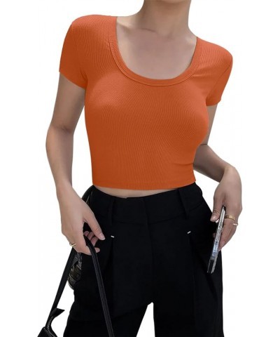 Y2K Crop Tops for Women Summer Sexy Cute Cotton Ribbed Cropped Tank Tops Basic T Shirts 01 Orange $11.93 Tanks