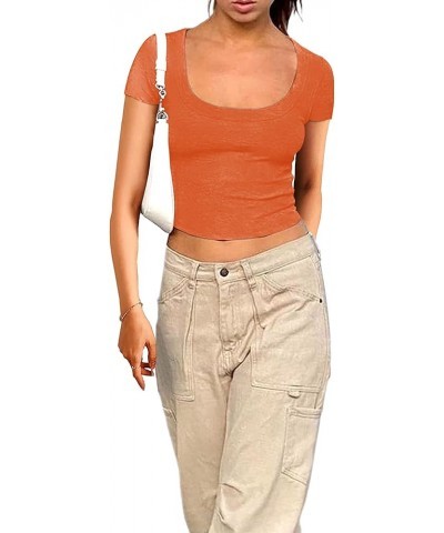 Y2K Crop Tops for Women Summer Sexy Cute Cotton Ribbed Cropped Tank Tops Basic T Shirts 01 Orange $11.93 Tanks