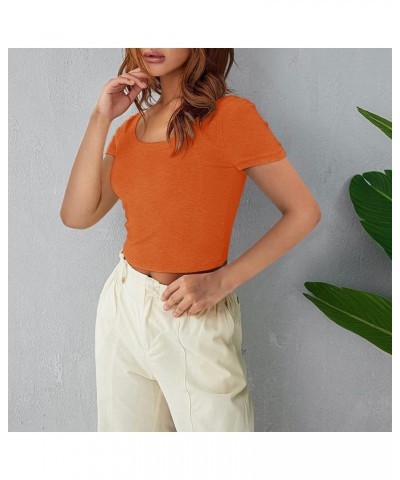 Y2K Crop Tops for Women Summer Sexy Cute Cotton Ribbed Cropped Tank Tops Basic T Shirts 01 Orange $11.93 Tanks