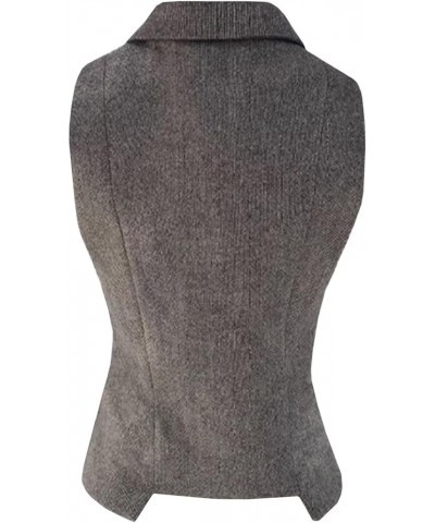 Women Wool Blend Vest V-Neck Dressy Vintage Button Down Waistcoat Burgundy $15.33 Vests