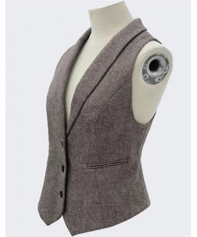 Women Wool Blend Vest V-Neck Dressy Vintage Button Down Waistcoat Burgundy $15.33 Vests