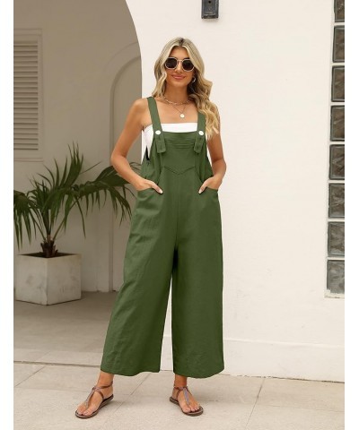 Women's Loose Wide Leg Jumpsuits Sleeveless Cotton Linen Overalls Rompers with Pockets Army Green $11.75 Overalls