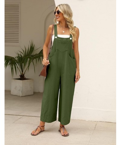 Women's Loose Wide Leg Jumpsuits Sleeveless Cotton Linen Overalls Rompers with Pockets Army Green $11.75 Overalls