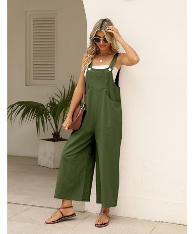 Women's Loose Wide Leg Jumpsuits Sleeveless Cotton Linen Overalls Rompers with Pockets Army Green $11.75 Overalls