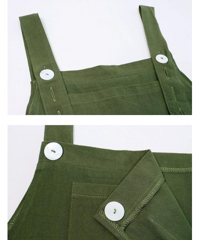 Women's Loose Wide Leg Jumpsuits Sleeveless Cotton Linen Overalls Rompers with Pockets Army Green $11.75 Overalls