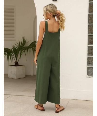 Women's Loose Wide Leg Jumpsuits Sleeveless Cotton Linen Overalls Rompers with Pockets Army Green $11.75 Overalls