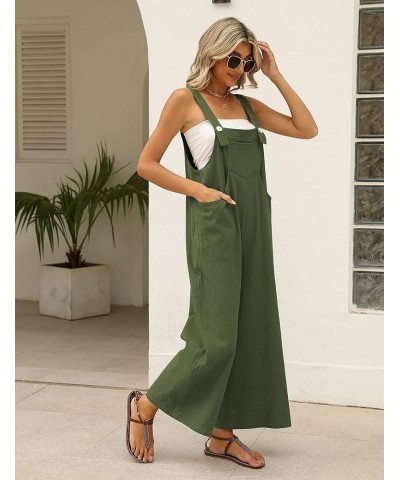 Women's Loose Wide Leg Jumpsuits Sleeveless Cotton Linen Overalls Rompers with Pockets Army Green $11.75 Overalls