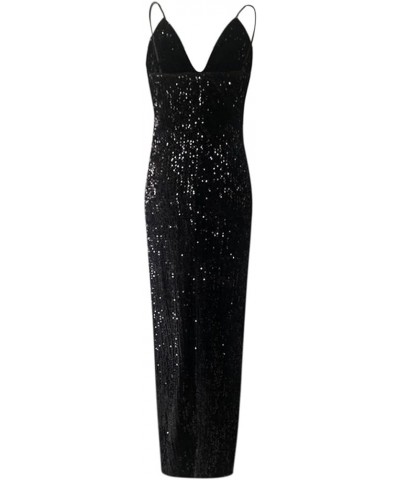 Spaghetti Straps Sequin Prom Dresses Long Mermaid Glitter Backless Evening Party Gowns Slit Wedding Guests Dresses Black $11....