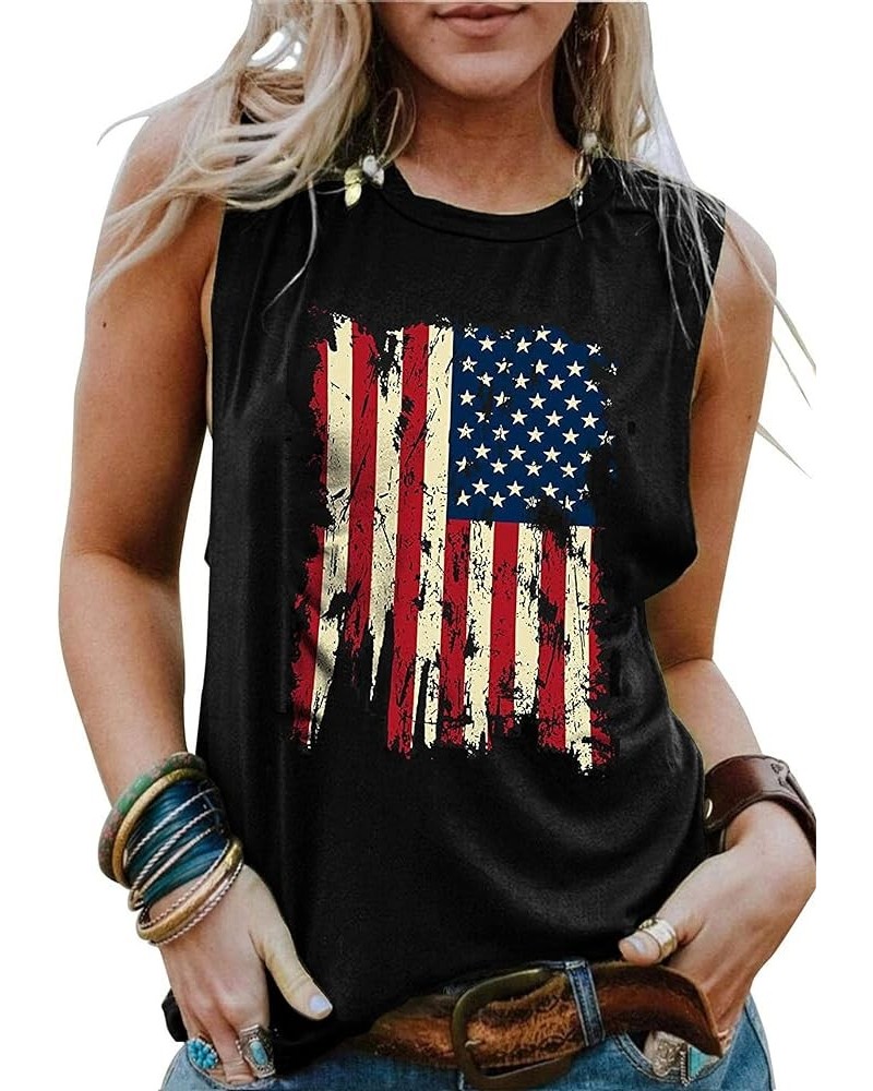 American Flag Tank Tops Women Patriotic Shirt USA Flag Stars Stripes Print Sleeveless T-Shirt 4th of July Tee Tops Black $11....