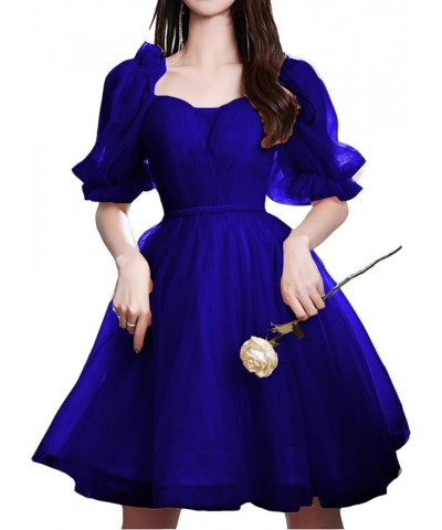 Sweetheart Tulle Homecoming Dresses for Teens Short Prom Dress Juniors 2024 Puffy Sleeves Cocktail Dress Royal Blue $48.44 Dr...