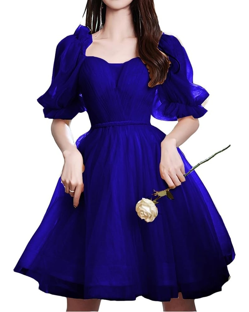 Sweetheart Tulle Homecoming Dresses for Teens Short Prom Dress Juniors 2024 Puffy Sleeves Cocktail Dress Royal Blue $48.44 Dr...