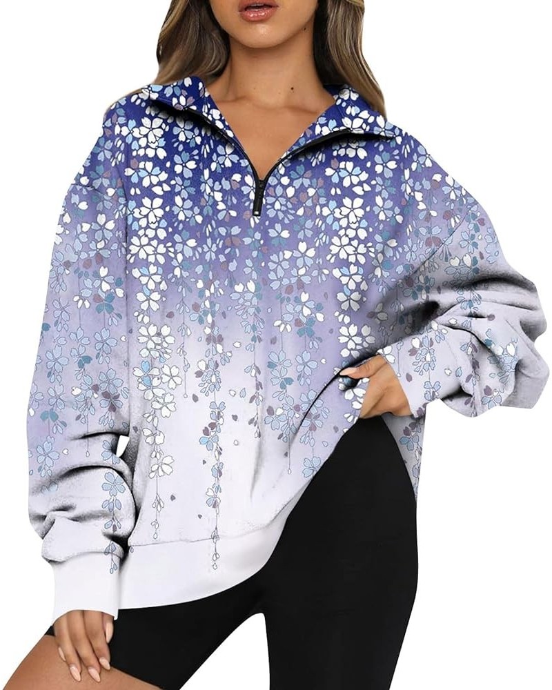 Womens Long Sleeve Tops Fall Floral Baggy Half Zip Sweatshirt Drop Shoulder 1/4 Zip Pullover Graphic Loose Fit Clothes G242-b...