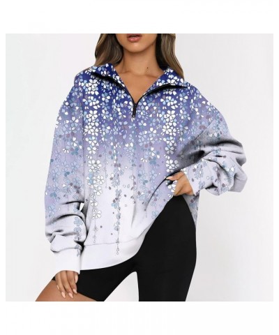 Womens Long Sleeve Tops Fall Floral Baggy Half Zip Sweatshirt Drop Shoulder 1/4 Zip Pullover Graphic Loose Fit Clothes G242-b...