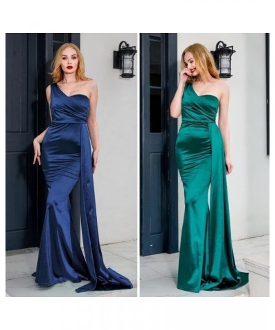 One Shoulder Mermaid Bridesmaid Dresses Long Satin Prom Dress Ruched Wedding Formal Dresses with Train Orange $34.00 Dresses