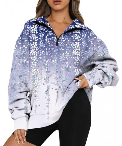 Womens Long Sleeve Tops Fall Floral Baggy Half Zip Sweatshirt Drop Shoulder 1/4 Zip Pullover Graphic Loose Fit Clothes G242-b...