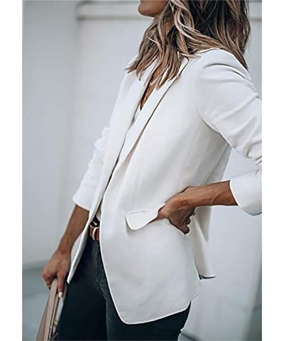 Women's Casual Solid Color Blazer Lapel Work Office Suit Long Sleeve Open Front Comfy Blazers White $13.95 Blazers