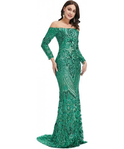 Women's Bateau Long Sleeves Sequins Mermaid Evening Dress Green $63.00 Dresses