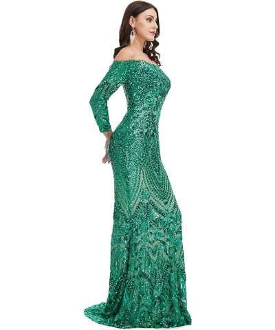 Women's Bateau Long Sleeves Sequins Mermaid Evening Dress Green $63.00 Dresses