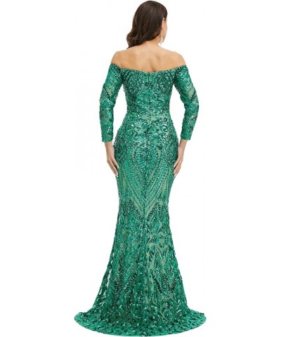 Women's Bateau Long Sleeves Sequins Mermaid Evening Dress Green $63.00 Dresses