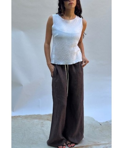 Women Y2k Stripes Lounge Pants Elastic Waist Straight Leg Trousers Casual Loose Fit Bottoms Going Out Pants K-dark Brown Fift...